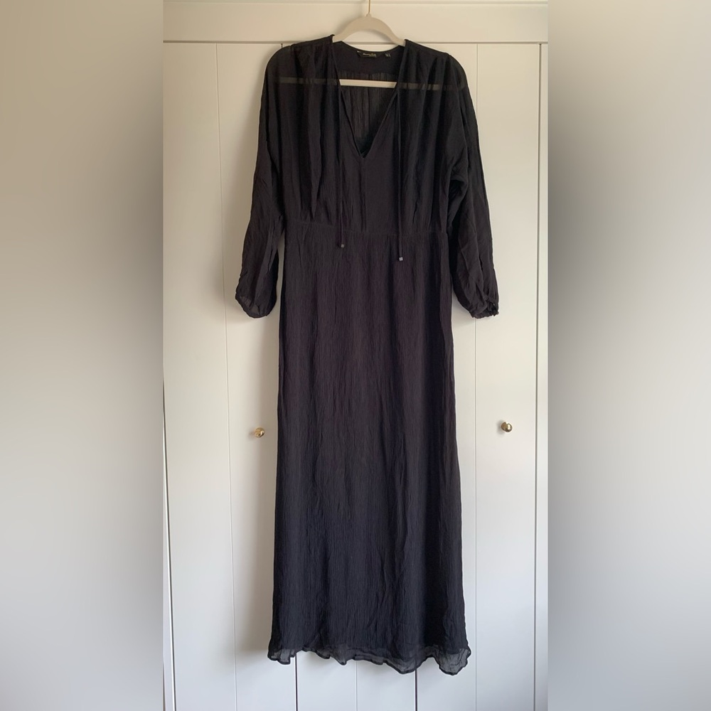 Massimo‎ Dutti Womens Long Sleeve Sheer Chiffon Dress Black Size Small